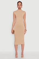 Womens Mock Neck Cap Sleeve Midi Dress,