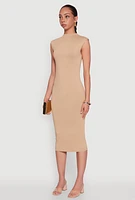 Womens Mock Neck Cap Sleeve Midi Dress,