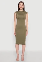 Womens Mock Neck Cap Sleeve Midi Dress,