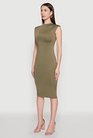 Womens Mock Neck Cap Sleeve Midi Dress,