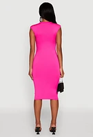 Womens Mock Neck Cap Sleeve Midi Dress, Pink, Size M