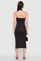 Womens Side Slit Halter Neck Midi Dress, Black,