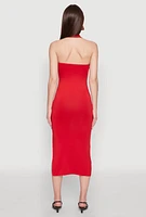 Womens Side Slit Halter Neck Midi Dress, Red, Size XL
