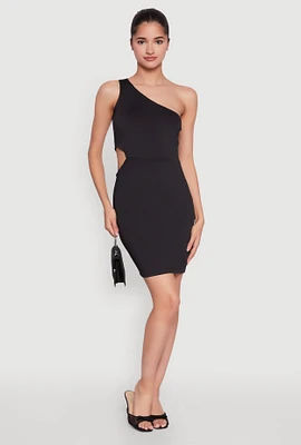 Womens Keyhole Side One Shoulder Mini Dress, Black, Size S