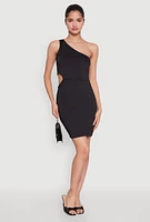 Womens Keyhole Side One Shoulder Mini Dress, Black, Size S