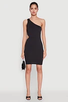 Womens Keyhole Side One Shoulder Mini Dress, Black, Size S