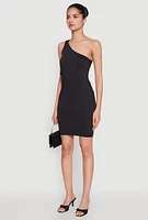 Womens Keyhole Side One Shoulder Mini Dress, Black, Size S