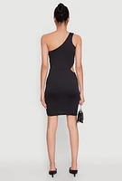Womens Keyhole Side One Shoulder Mini Dress, Black, Size S