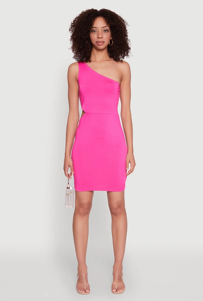 Womens Keyhole Side One Shoulder Mini Dress, Pink, Size M