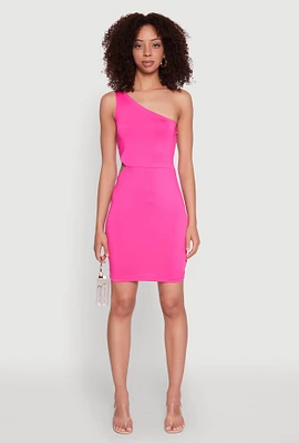 Womens Keyhole Side One Shoulder Mini Dress, Pink, Size M