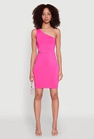 Womens Keyhole Side One Shoulder Mini Dress, Pink, Size M