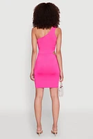 Womens Keyhole Side One Shoulder Mini Dress, Pink, Size M