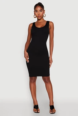 Womens Ribbed Knit Seamless Tank Dress, Black, Size L-XL