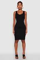 Womens Ribbed Knit Seamless Tank Dress, Black, Size L-XL