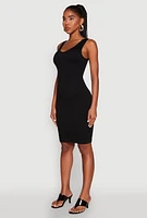 Womens Ribbed Knit Seamless Tank Dress, Black, Size L-XL