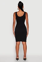 Womens Ribbed Knit Seamless Tank Dress, Black, Size L-XL
