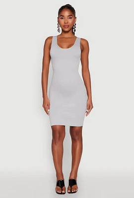 Womens Ribbed Knit Seamless Tank Dress, Grey, Size S-M