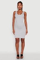 Womens Ribbed Knit Seamless Tank Dress, Grey, Size S-M