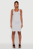 Womens Ribbed Knit Seamless Tank Dress, Grey, Size S-M