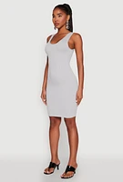 Womens Ribbed Knit Seamless Tank Dress, Grey, Size S-M