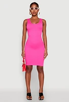 Womens Ribbed Knit Seamless Tank Dress, Pink, Size S-M