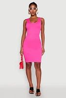 Womens Ribbed Knit Seamless Tank Dress, Pink, Size S-M