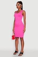 Womens Ribbed Knit Seamless Tank Dress, Pink, Size S-M
