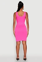 Womens Ribbed Knit Seamless Tank Dress, Pink, Size S-M