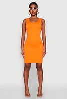 Womens Ribbed Knit Seamless Tank Dress, Orange, Size S-M