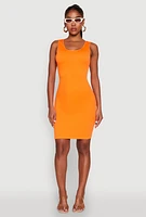 Womens Ribbed Knit Seamless Tank Dress, Orange, Size S-M