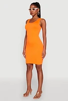 Womens Ribbed Knit Seamless Tank Dress, Orange, Size S-M