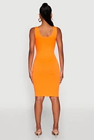 Womens Ribbed Knit Seamless Tank Dress, Orange, Size S-M