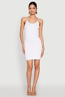 Womens Scoop Neck Cami Mini Dress, White, Size L-XL
