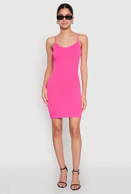 Womens Scoop Neck Cami Mini Dress, Pink, Size L-XL