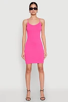 Womens Scoop Neck Cami Mini Dress, Pink, Size L-XL