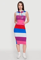 Womens Color Block Stripe Hooded Tank Dress, Multi,
