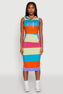 Womens Color Block Stripe Hooded Tank Dress, Multi,