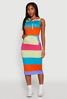 Womens Color Block Stripe Hooded Tank Dress, Multi,