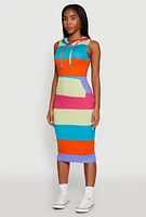 Womens Color Block Stripe Hooded Tank Dress, Multi,