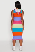Womens Color Block Stripe Hooded Tank Dress, Multi,