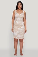 Womens Leaf Print Drawstring Side Tank Dress,