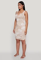 Womens Leaf Print Drawstring Side Tank Dress,