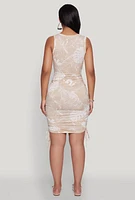 Womens Leaf Print Drawstring Side Tank Dress,