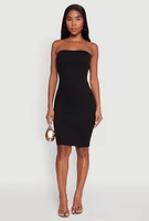 Womens Seamless Rib Knit Tube Midi Dress, Black, Size S-M