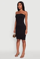 Womens Seamless Rib Knit Tube Midi Dress, Black, Size S-M