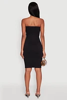 Womens Seamless Rib Knit Tube Midi Dress, Black, Size S-M