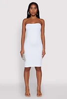 Womens Seamless Rib Knit Tube Midi Dress, White, Size S-M