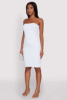 Womens Seamless Rib Knit Tube Midi Dress, White, Size S-M