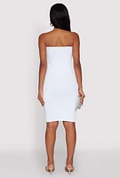 Womens Seamless Rib Knit Tube Midi Dress, White, Size S-M