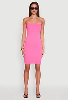 Womens Seamless Rib Knit Tube Midi Dress, Pink, Size S-M